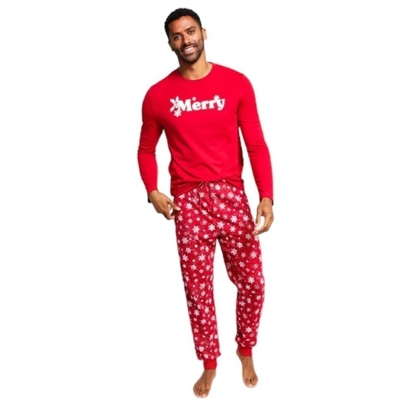 Macy’s Family PJs Pajamas Men's Merry Snowflake Mix It Family Set Medium New - Picture 1 of 12